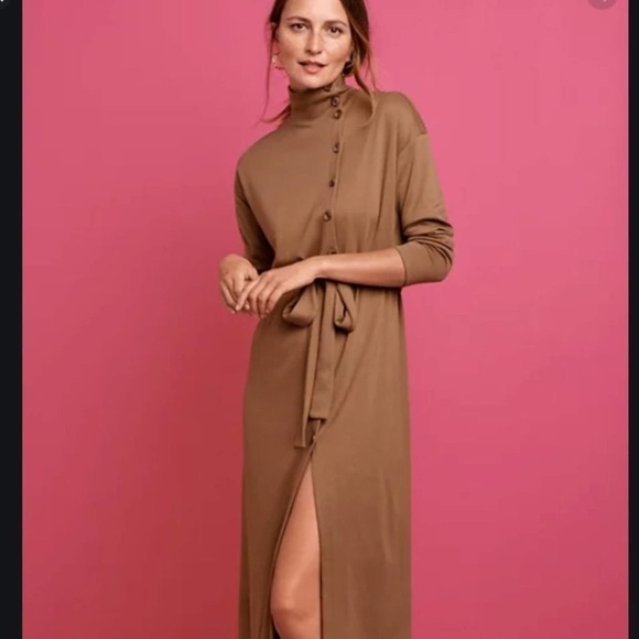 ANN TAYLOR long sleeve belted brown midi dress  women XL Petite - Picture 1 of 4